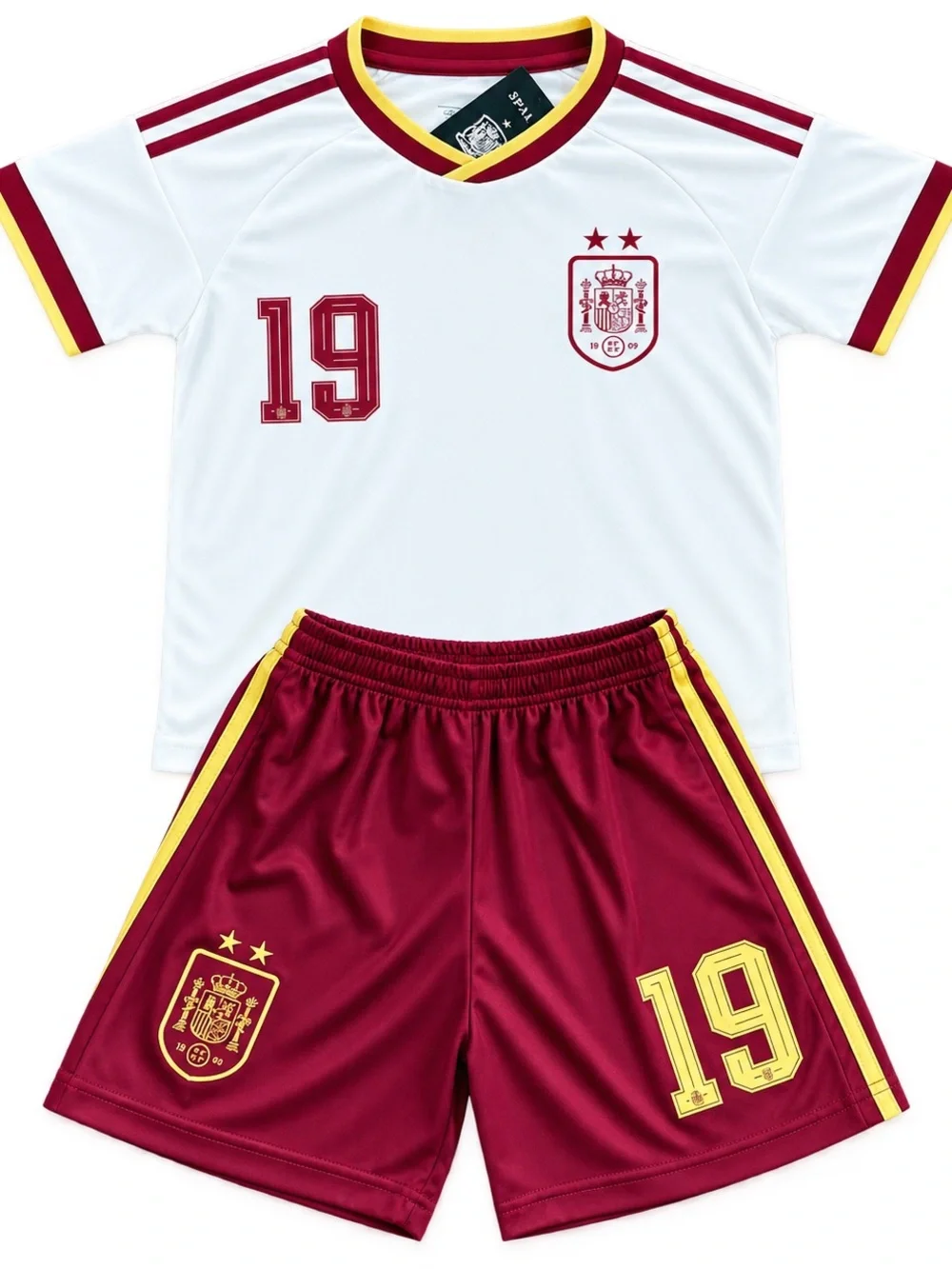 Spain Lamine Yamal Kids Soccer Jersey Set - White & Maroon away Uniform